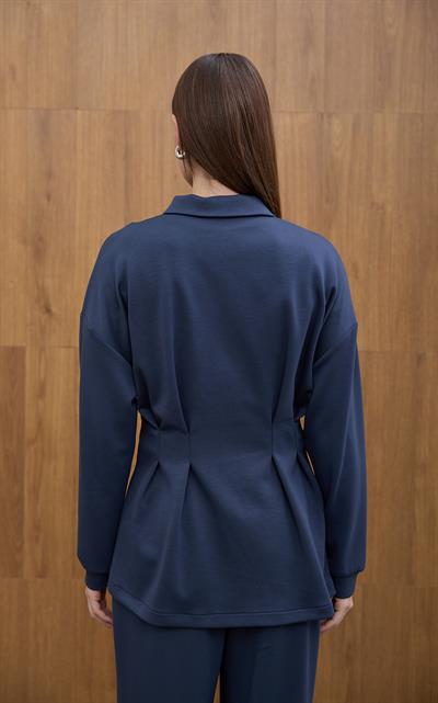 Lacivert Glow Pile Detaylı Fermuarlı Sweat