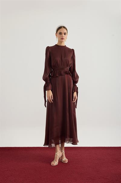 Mürdüm Büzgü Detaylı Janjan Elbise