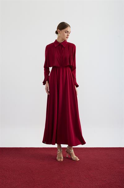 Mürdüm Manşet Detaylı Piliseli Elbise