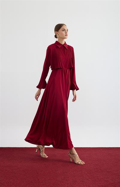 Mürdüm Manşet Detaylı Piliseli Elbise