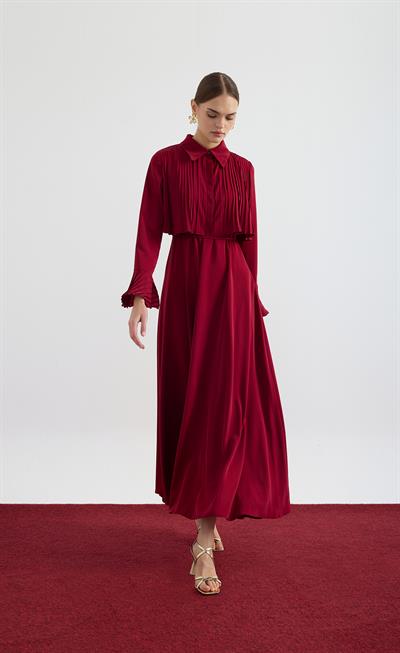 Mürdüm Manşet Detaylı Piliseli Elbise