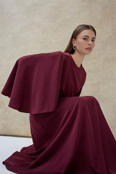 Mürdüm Pelerin Detaylı Elbise