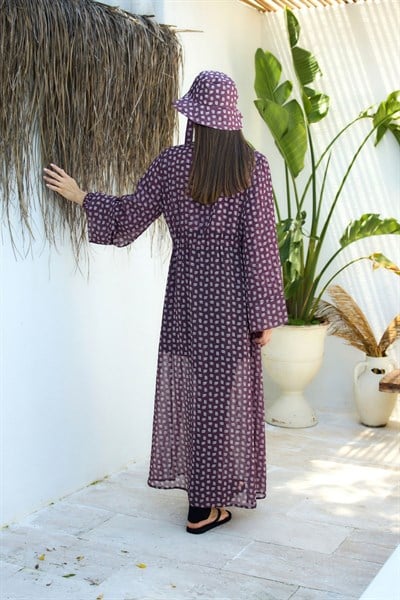 Mürdüm-Pembe Monogram Desenli Pareo Kimono