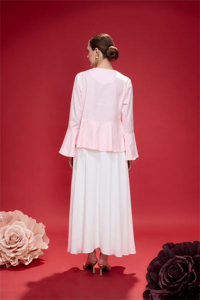 Pudra Petal Volan Detaylı Keten Ceket
