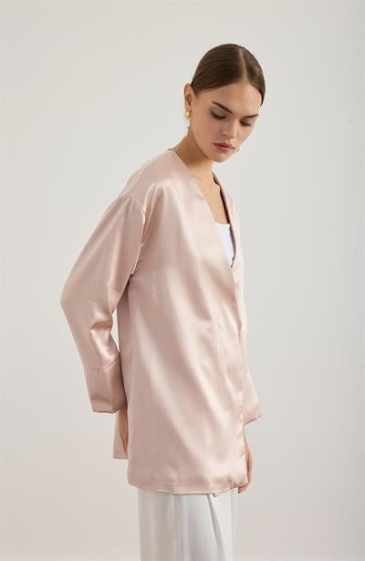 Pudra Saten Kimono Ceket