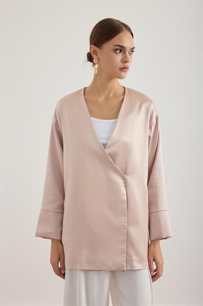 Pudra Saten Kimono Ceket