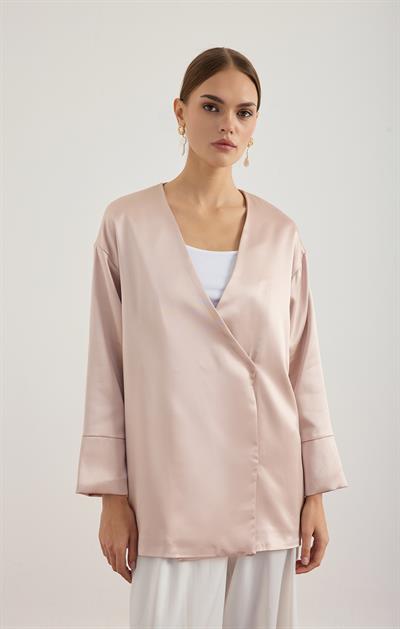 Pudra Saten Kimono Ceket