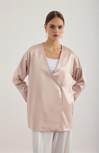 Pudra Saten Kimono Ceket