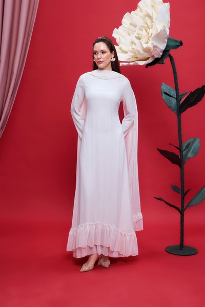 Sedef Amara Şifon Şal Detaylı Abiye