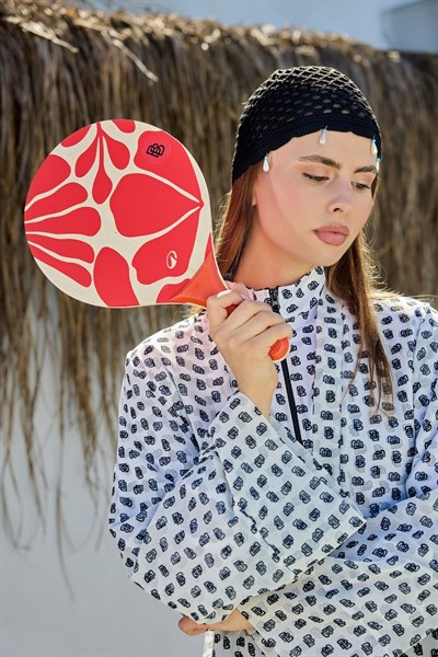 Siyah İnci İşlemeli File Örgü Bere Bandana