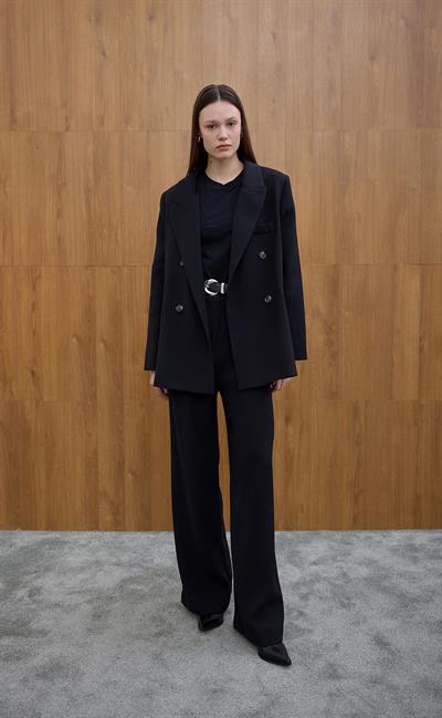 Siyah Kruvaze Blazer Ceket