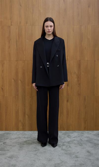Siyah Kruvaze Blazer Ceket
