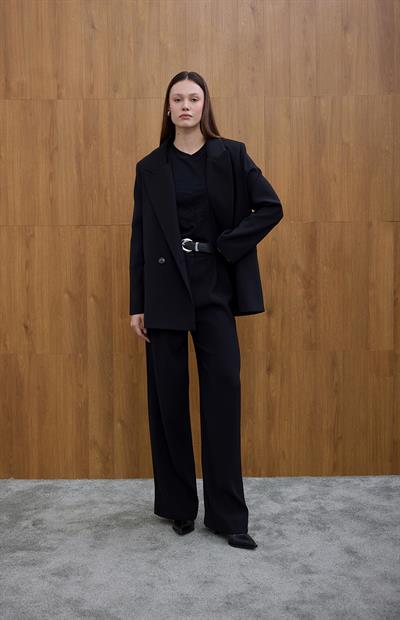 Siyah Kruvaze Blazer Ceket