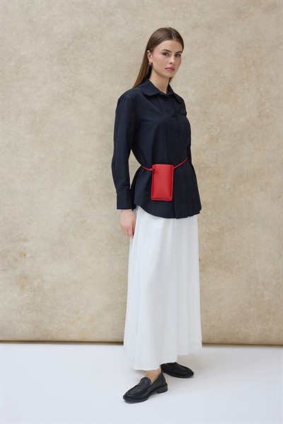 Siyah Nevara Gizli Dikiş Detaylı Gömlek 