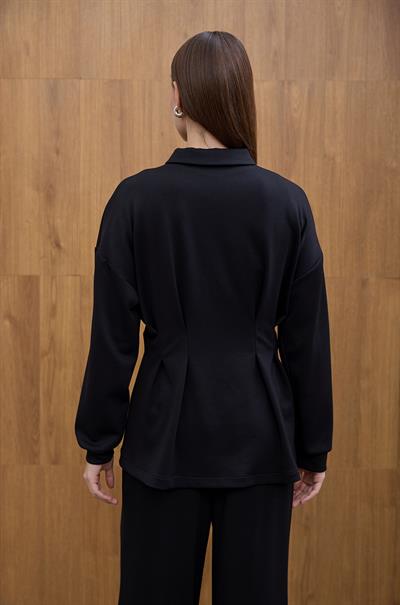 Siyah Glow Pile Detaylı Fermuarlı Sweat