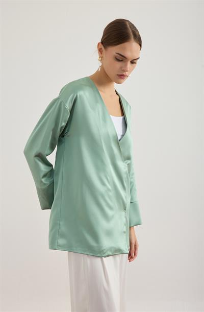 Su Yeşili Saten Kimono Ceket