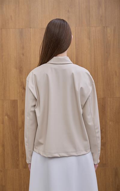 Taş Önden Cep Detaylı Deri Ceket