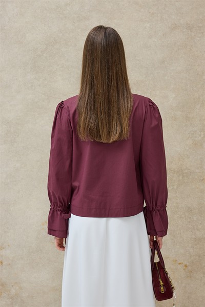 Vişne Liza Kolu Bağcıklı Gömlek 