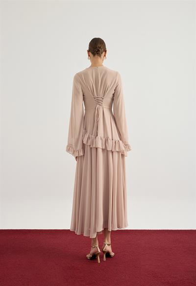 Vizon Fırfır Detaylı Şifon Elbise