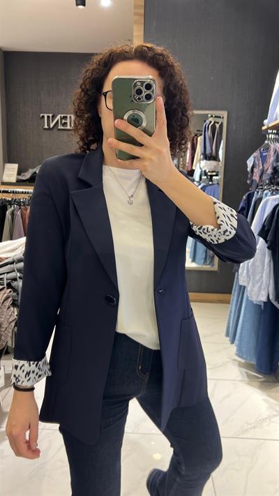 KOLLARI KATLANABİLİR BLAZER CEKET LACİVERT