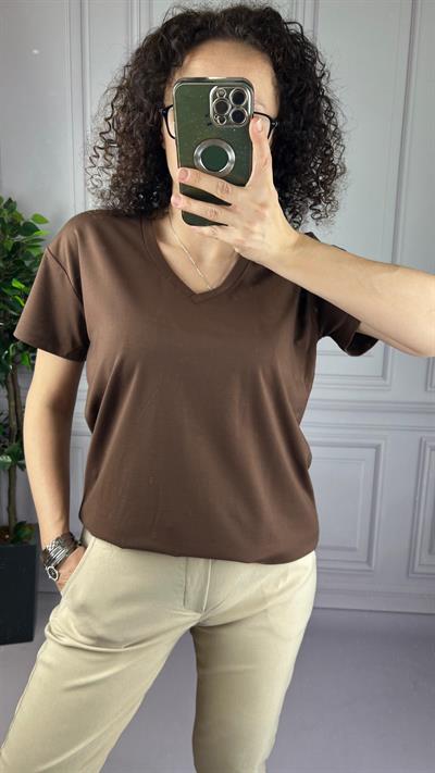 V YAKA TSHIRT KAHVE