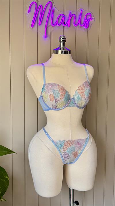 Çiçekli Mavi Takım Sütyen Külot Takım