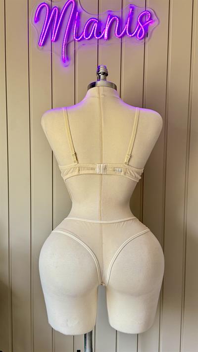 Ekru Balenli Çiçek Desenli Tül Bodysuit