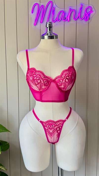 Fuşya Bralet Payetli Takım