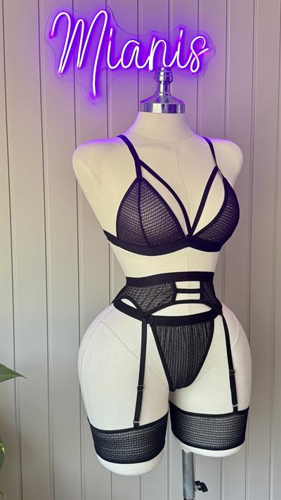 Siyah File Desenli Jartiyer Takım