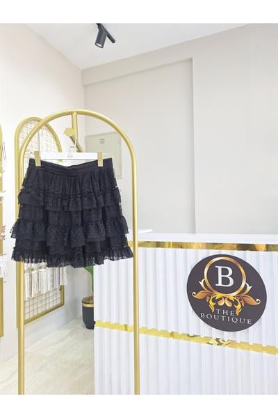 Beli Lastikli Mini Boy Tül Detay Şort Etek