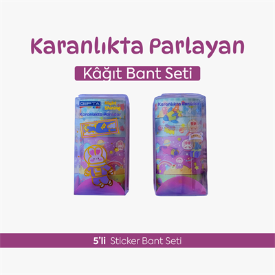 5li Karanlıkta Parlayan Sevimli Kâğıt Bant Seti - Washi Tape