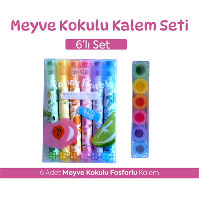 6lı Meyve Kokulu Fosforlu Kalem Seti - Renkli Kokulu ve Damgalı İşaretleme Kalemi Highlighter