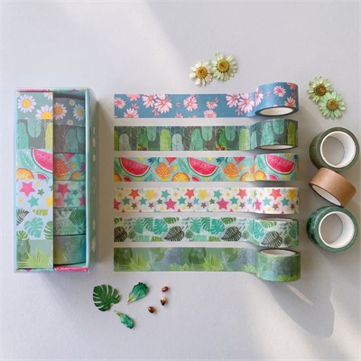 6lı Yeşil Washi Tape Seti - Dekoratif Kâğıt Bant