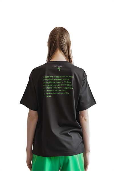 Kadın Oversize Siyah T-Shirt Başak Burcu