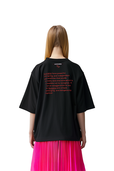 Kadın Oversize Siyah T-Shirt Akrep Burcu