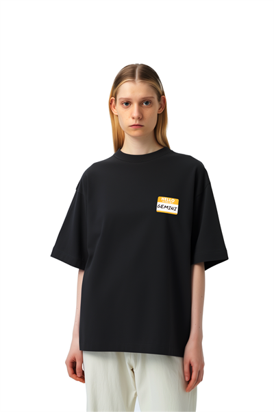 Kadın Oversize Siyah T-Shirt İkizler Burcu