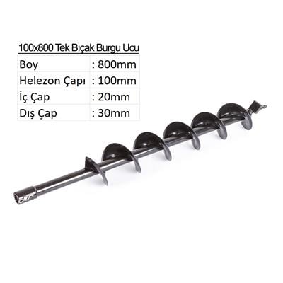 10 cm Tek Bıçak Toprak Burgu Ucu YP-TB-100X800
