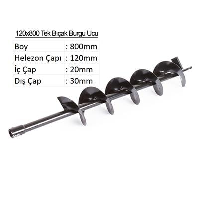 12 cm Tek Bıçak Toprak Burgu Ucu YP-TB-120X800