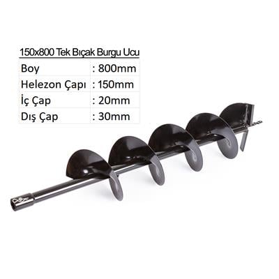 15 cm Tek Bıçak Toprak Burgu Ucu YP-TB-150X800
