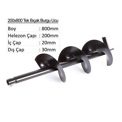 20 cm Tek Bıçak Toprak Burgu Ucu YP-TB-200X800