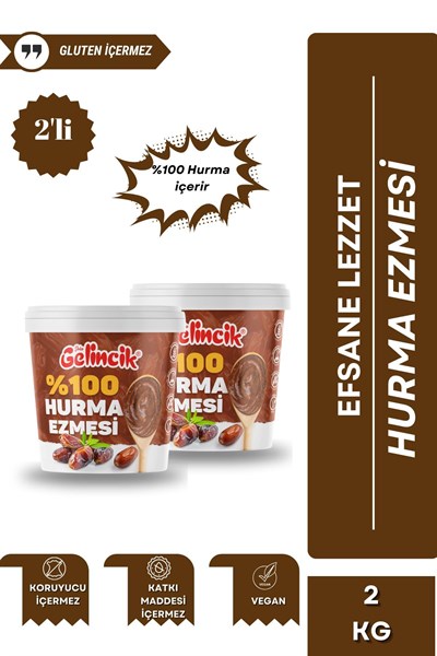 2li Set Katkısız Doğal %100 Sade Hurma Ezmesi %100 Hurma Dolgusu 2KG Hurma Püresi 2 Adet