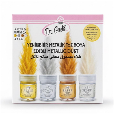 4’lü Metalik Toz Gıda Boyası 4 Gr + Boya Çözücü 40 Gr Set