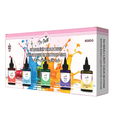 Dr. Gusto 5li Likit Su Bazlı Gıda Boyası - Sarı, Kırmızı, Mavi, Mor, Yeşil 60 gr