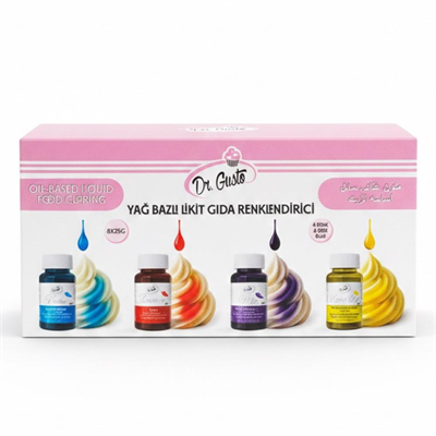 Dr. Gusto 8li Set Likit Yağ Bazlı Gıda Boyası 25 gr - Çikolata, Şeker Hamuru ve Pasta Dekorasyonu Boyası