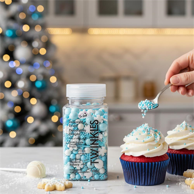 Açık Mavi Pasta – Cupcake Süsleme Şekeri 100 g | Yılbaşı Konseptli Dekor Şekeri