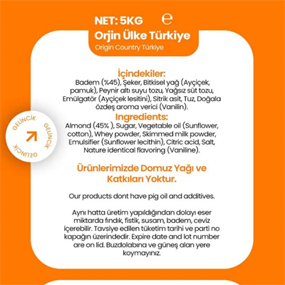 Badem Kreması Parçacıklı 5 Kg – %30 Badem İçerikli Profesyonel Dolgu Kreması