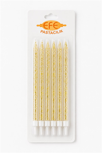 Beyaz Gold Simli Uzun Pasta Mumu 17 Cm