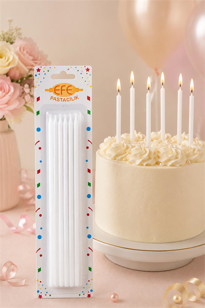 Beyaz Uzun Pasta Mumu 20 Cm