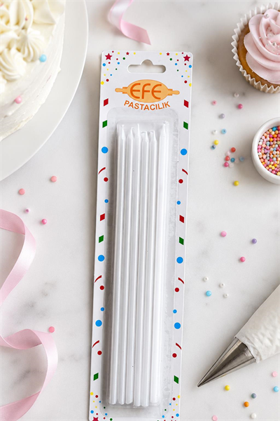 Beyaz Uzun Pasta Mumu 20 Cm