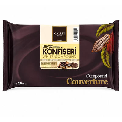 Callei Chocolate Beyaz Konfiseri Kokolin Blok 2,5 KG – Pasta, Tatlı ve Dekor Kaplamaları İçin Yoğun Beyaz Kokolin
